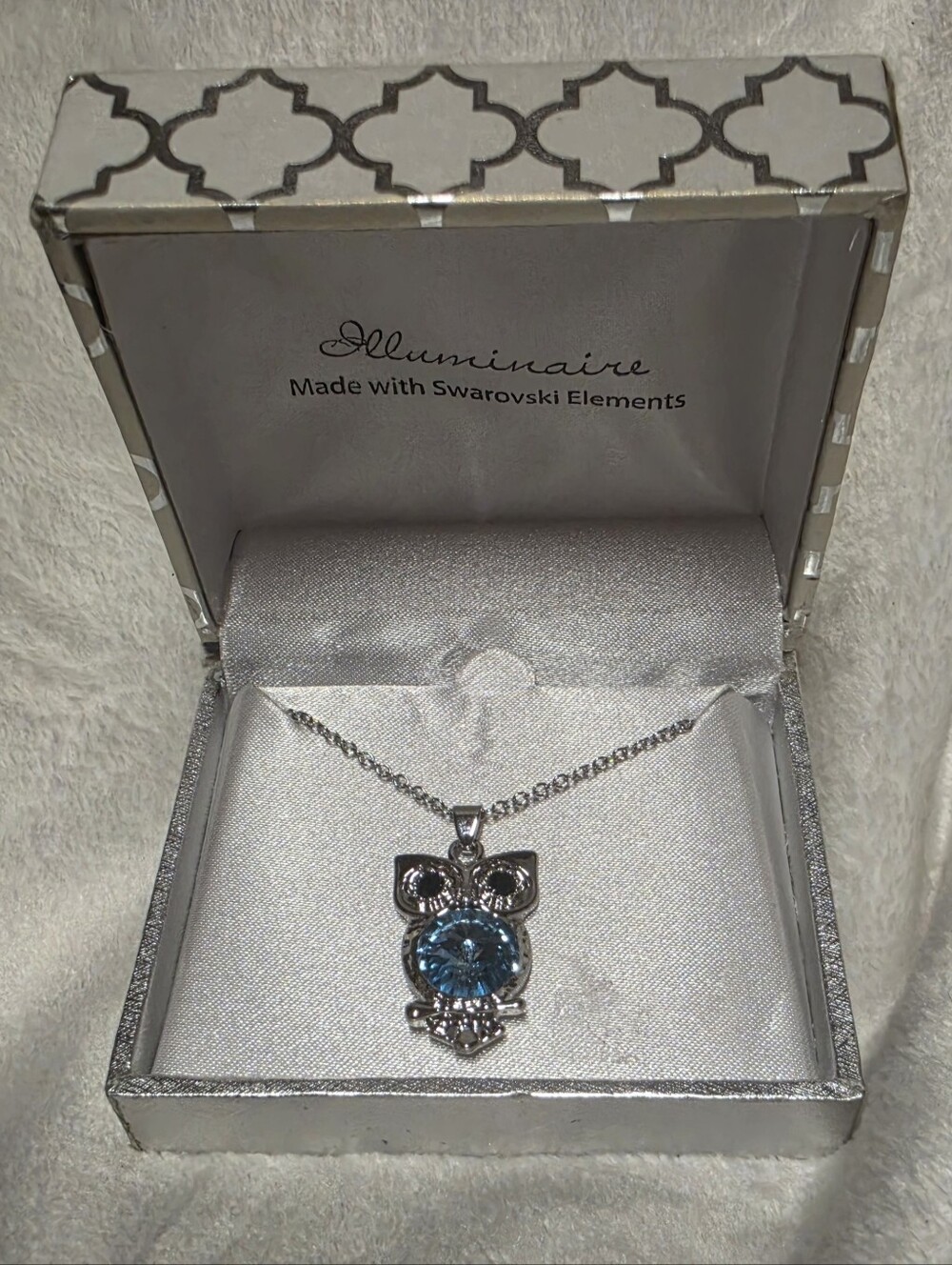 Blue Crystal Owl Pendant Necklace